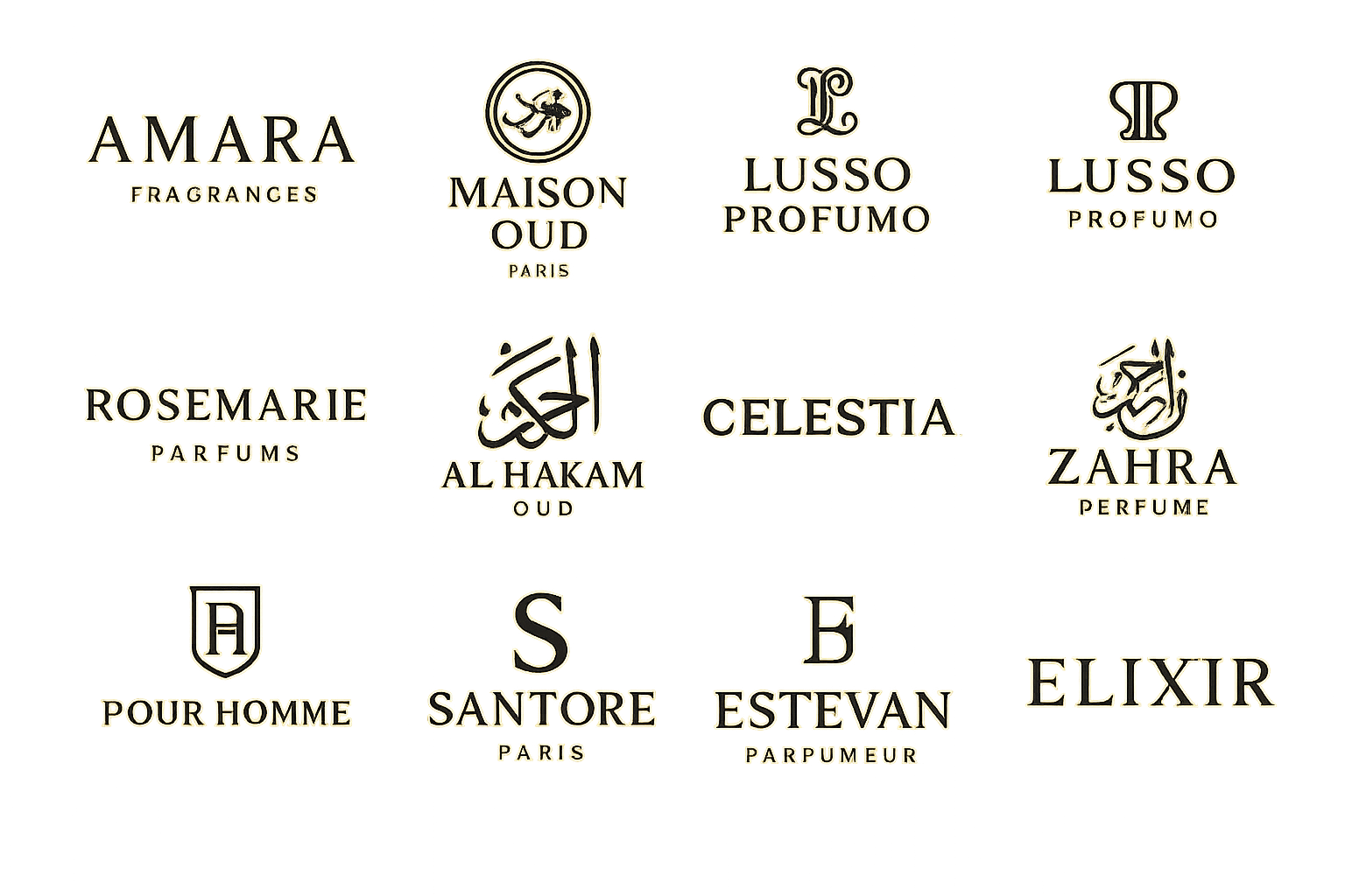 international frangance , perfume , oud , men and women brand logos