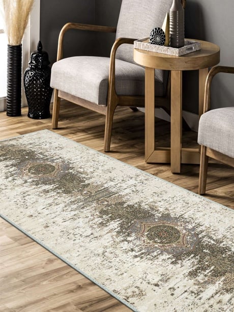 Erosion Elegance – Beige Distressed Medallion