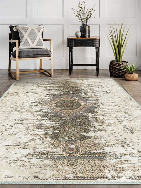Erosion Elegance – Beige Distressed Medallion