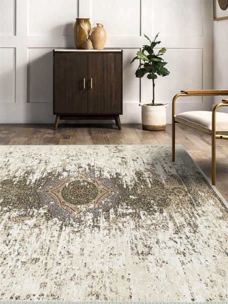 Erosion Elegance – Beige Distressed Medallion